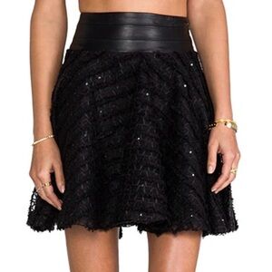 MILLY Revolve Embellished Tulle Skater Skirt Black Leather Waistband Size 0